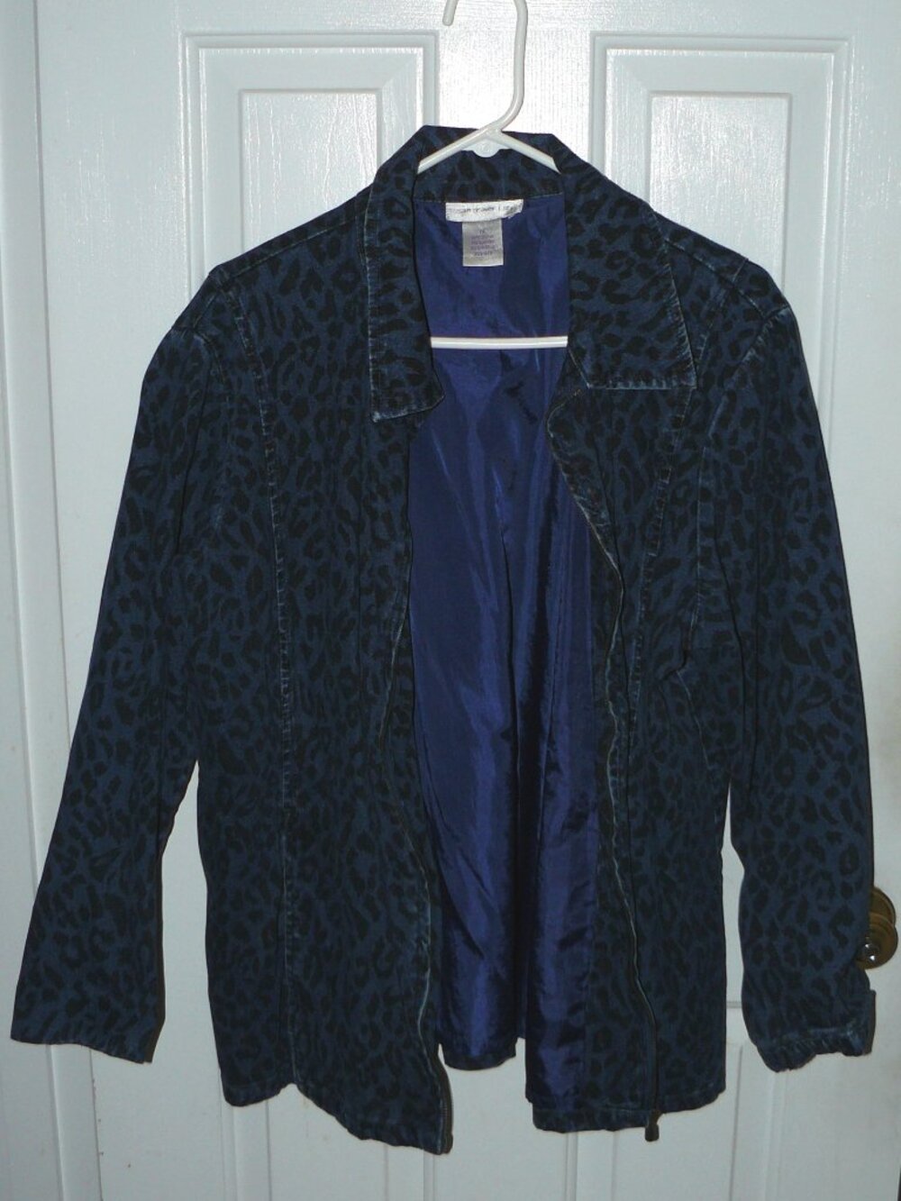 Susan Graver Style Leopard Print Denim Jean Jacket Sz 1X